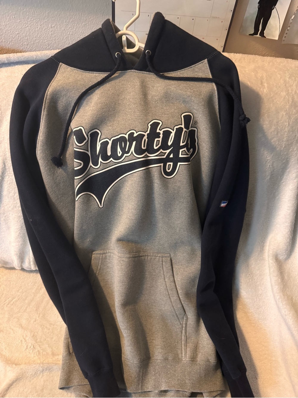 Men's Hooded Shorty’s Sweatshirt - Gray with Navy Sleeves